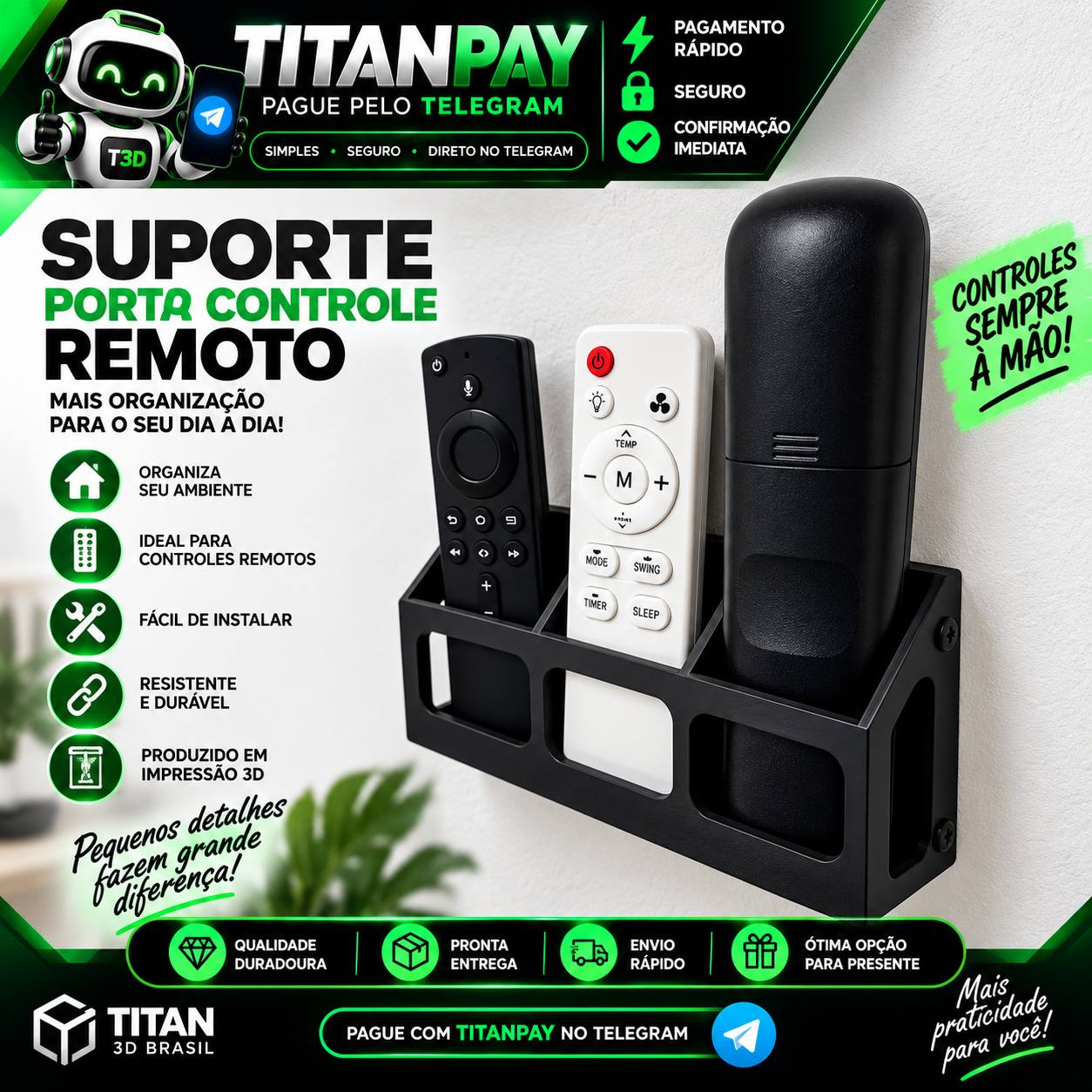 Suporte Porta Controle Remoto Universal