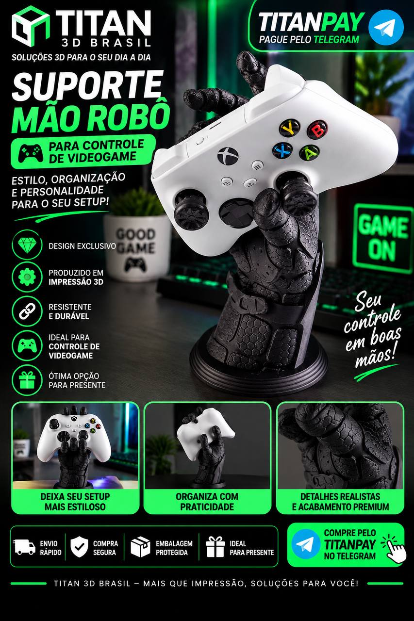 Suporte Mão Robô para Controle de Videogame.